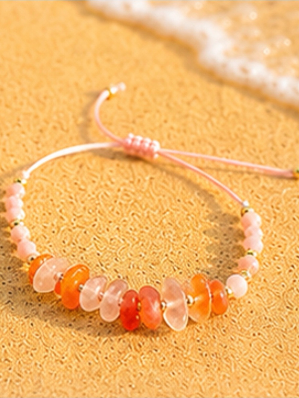 Caligirl Delicate Pink Cord Bracelet with Coral & Blush Beads